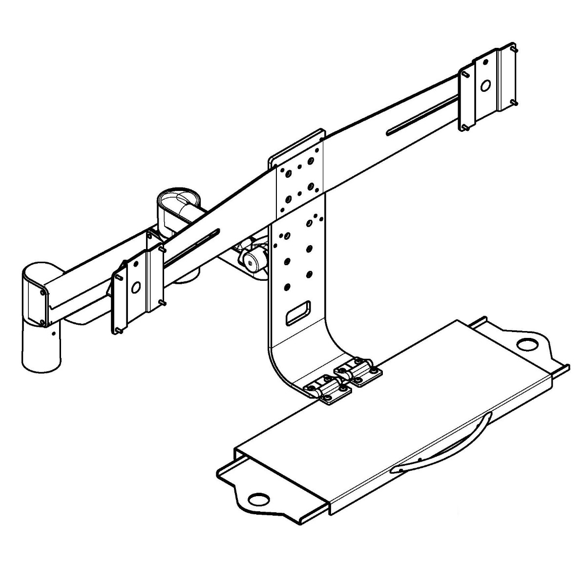 TRP2718D workstation and monitor keyboard arm isometric view specification drawing