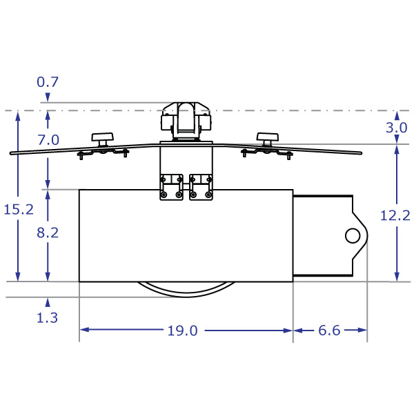 TRP2718D specification drawing of keyboard monitor arm top view