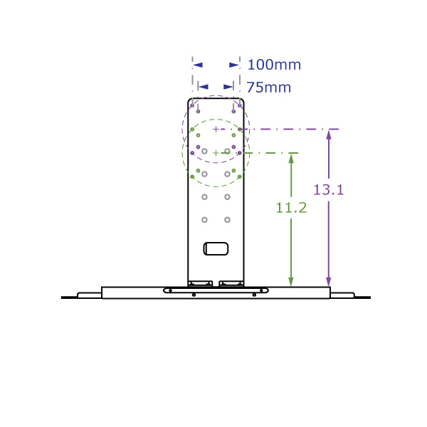 TRP2718S specification drawing showing monitor VESA mounting locations