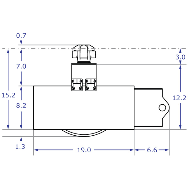 TRP2718S specification drawing of keyboard monitor arm top view
