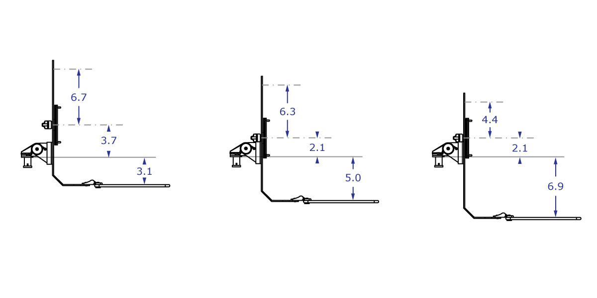 TRS2718 Specification drawing illustrating measurements for different backbar mount locations
