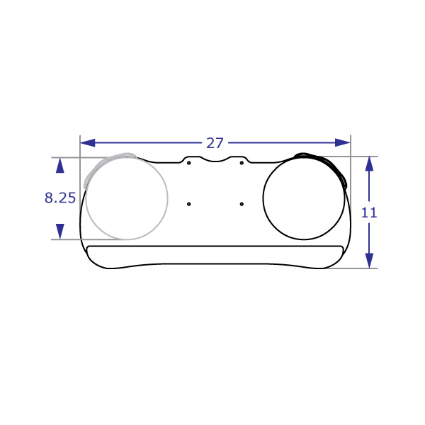 Specification drawing of SLIMFORM27 KEYBOARD TRAY with measurements top view