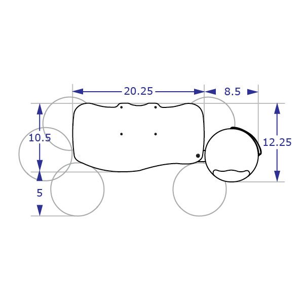 Specification drawing of SLIMNATURAL19 KEYBOARD TRAY with measurements top view