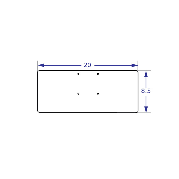 Specification drawing of TRS20 Keyboard Tray Holder with measurements top view