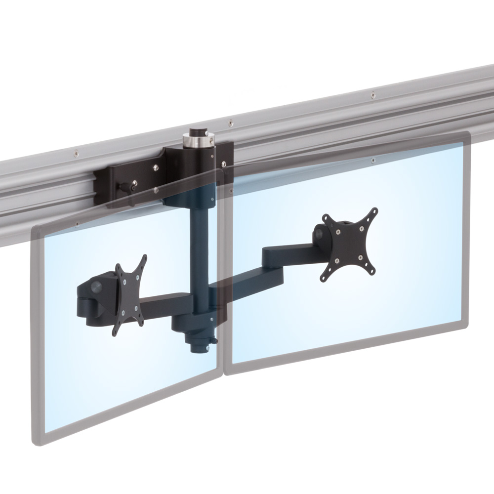 LS1512D horizontal track sliding mount isometric view with dual monitors positioned low