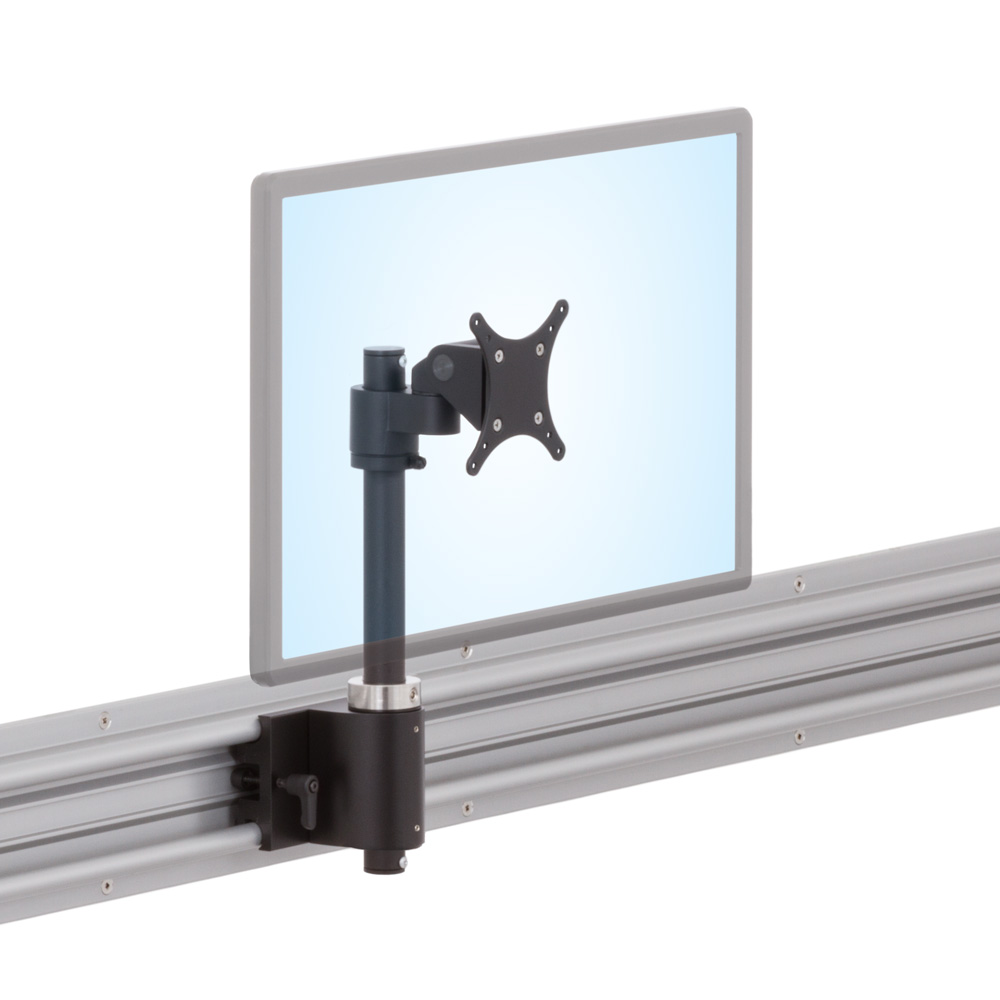 LS413S compact horizontal track in isometric view with mounted monitor positioned high