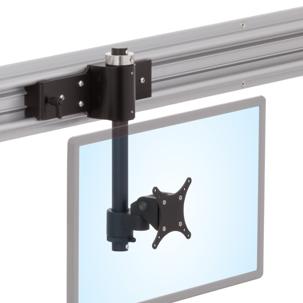 LS413S compact horizontal track isometric view with monitor on sliding mount and positioned low