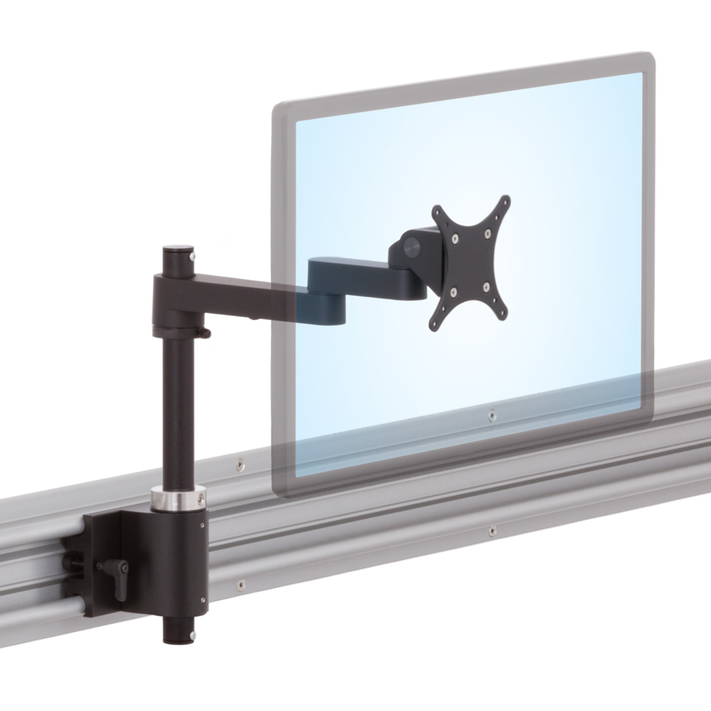 LS9137S horizontal track monitor mount in isometric view with monitors positioned high