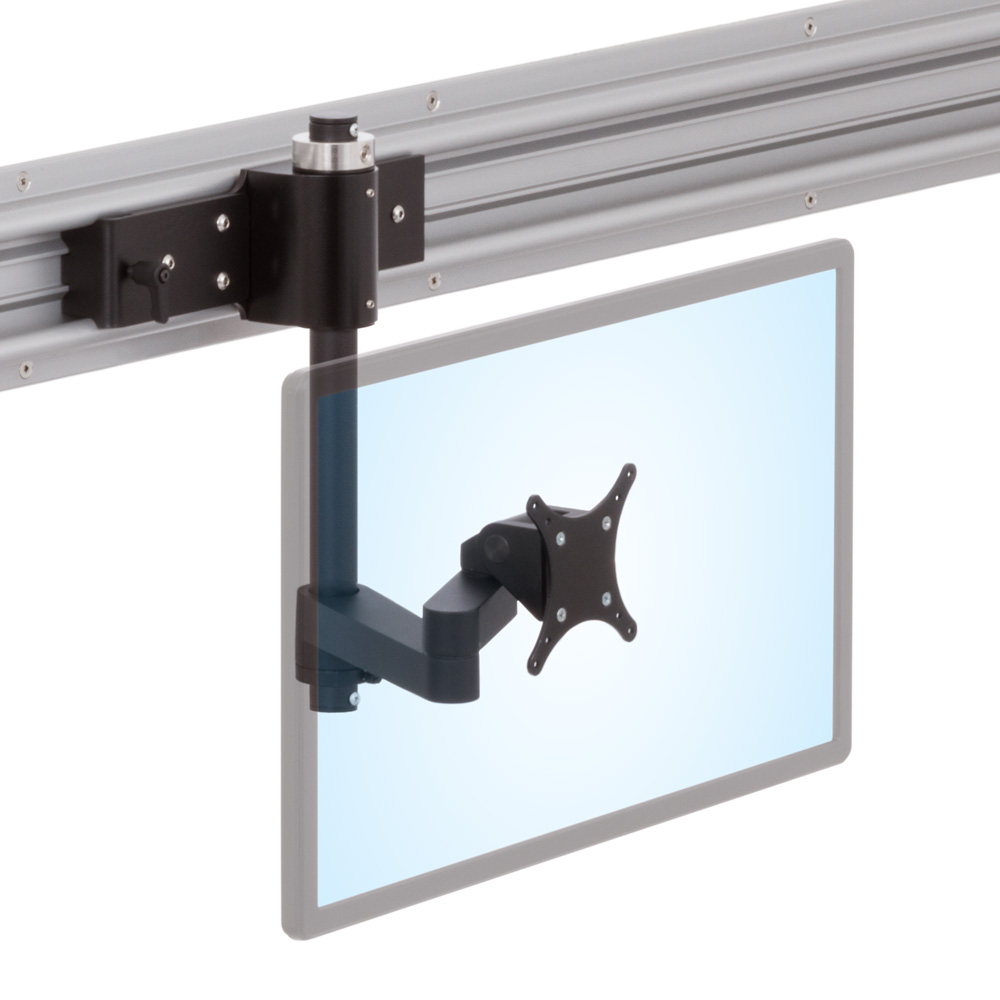 LS9137S horizontal track monitor with sliding mount in isometric view with monitors positioned low