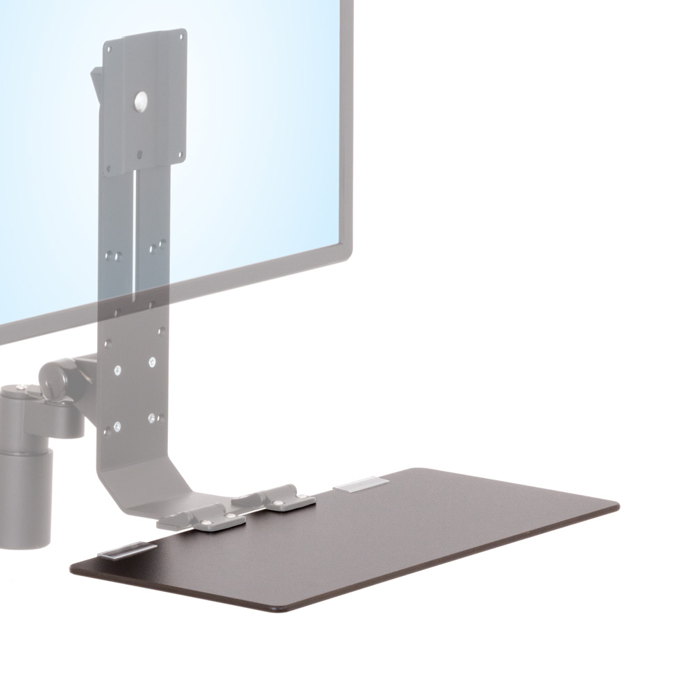 RT-TRS-ARM wall-mounted monitor arm and 20-inch keyboard tray close-up view