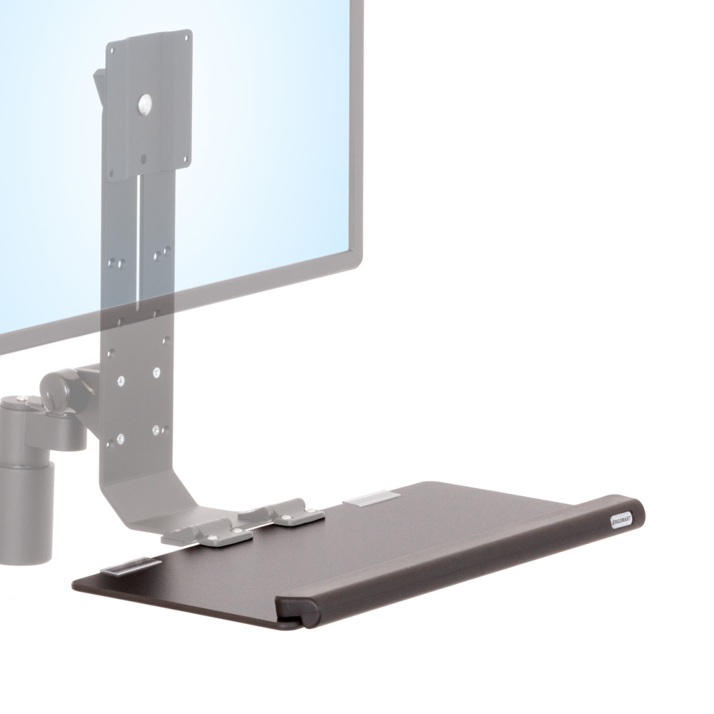 RT-TRS-ARM wall-mounted monitor arm and 20-inch keyboard tray with palm rest close-up view