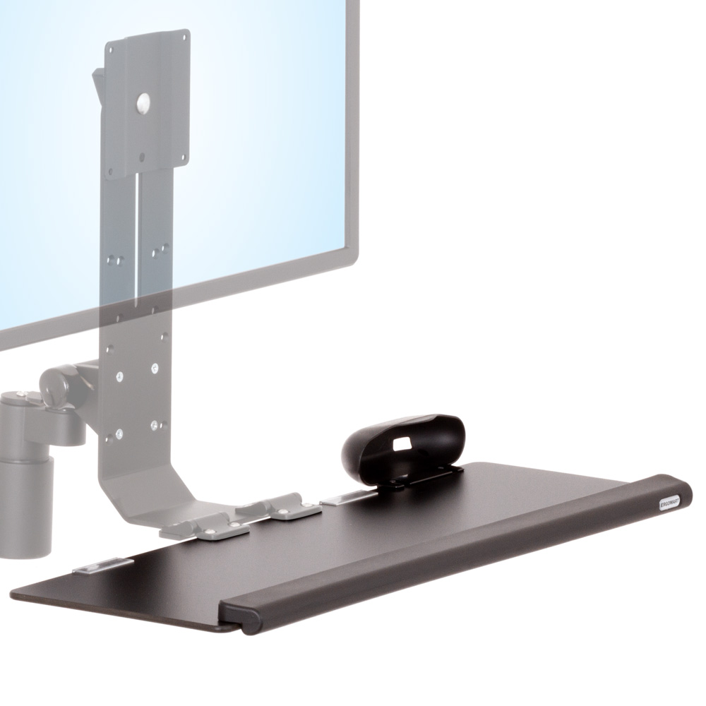 RT-TRS-ARM wall-mounted monitor arm and 26-inch keyboard tray with palm rest close-up view