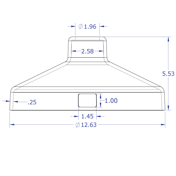 Side view line drawing of PM192 floor stand base cover showing all key measurements.