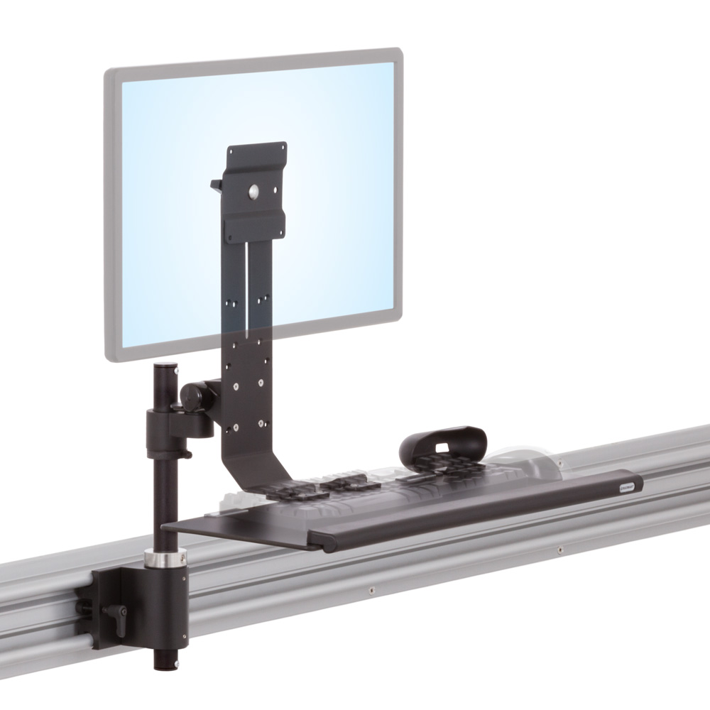TRS413S horizontal track with monitor and keyboard mount from isometric view