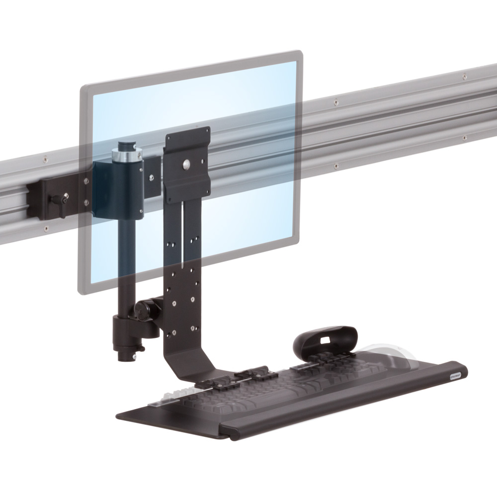 TRS413S horizontal track with monitor and keyboard sliding mount in isometric view