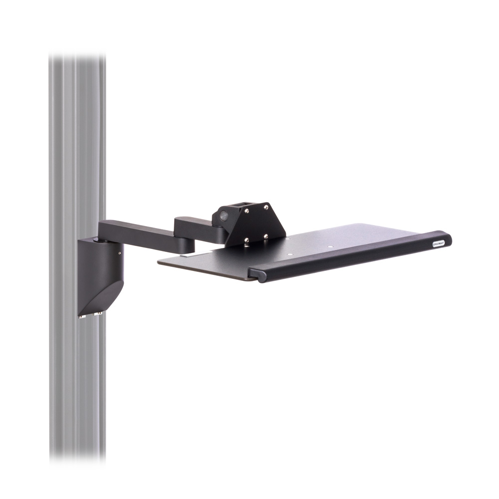 Articulating keyboard wall mount for EC Track shown with 20-inch keyboard tray with palm rest and 7.5-inch and 3.5-inch horizontal extensions