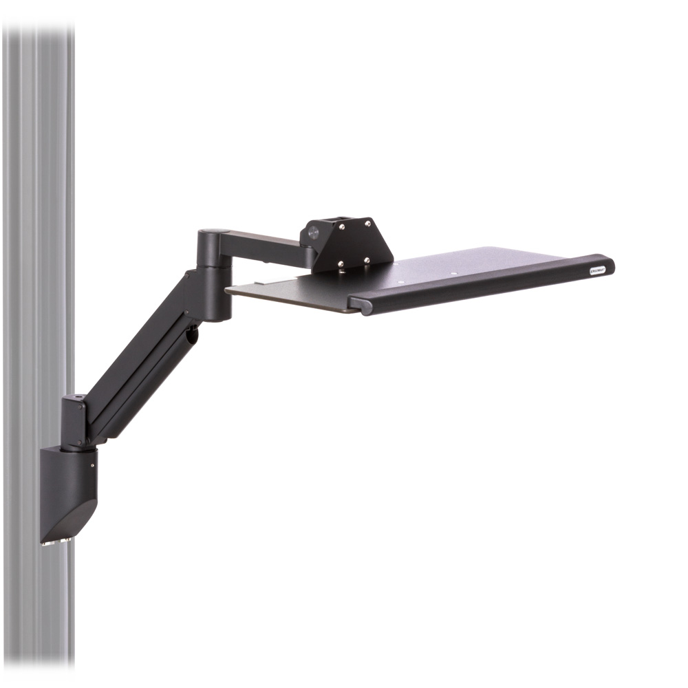Height adjustable keyboard wall mount for EC Track shown with a 20-inch keyboard tray with palm rest