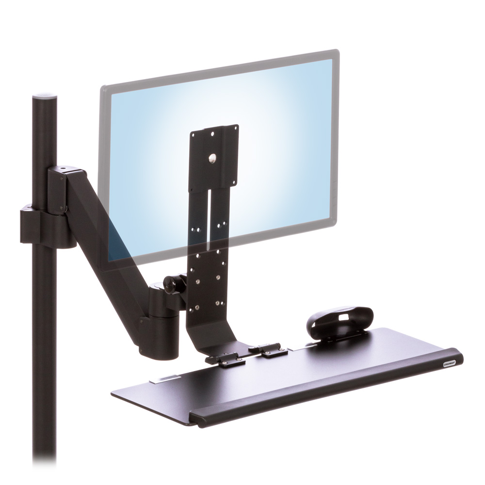 KIOSK-192 pole-mounted monitor and keyboard shown from the front in lowest position