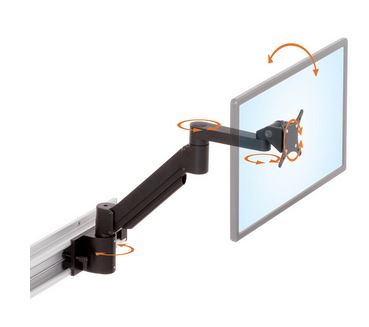 SERIES-118 monitor arm rotation adjustment arrows shown from an isometric view