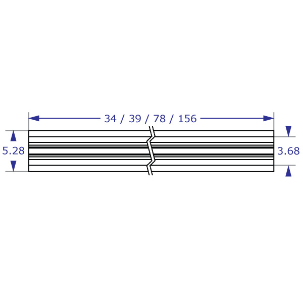 RT horizontal track wall mounting system specification drawing front view with measurements