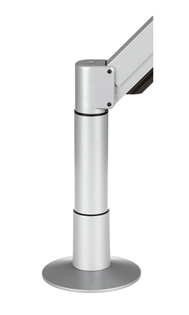 Close-up view of a vertical extension fitted to a monitor arm