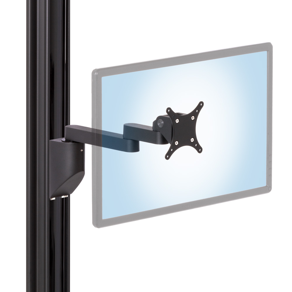 Articulating wall mount for the EC-TRACK with a 75/100 mm VESA adapter and a two-section, 10.5-
inch extension arm in black