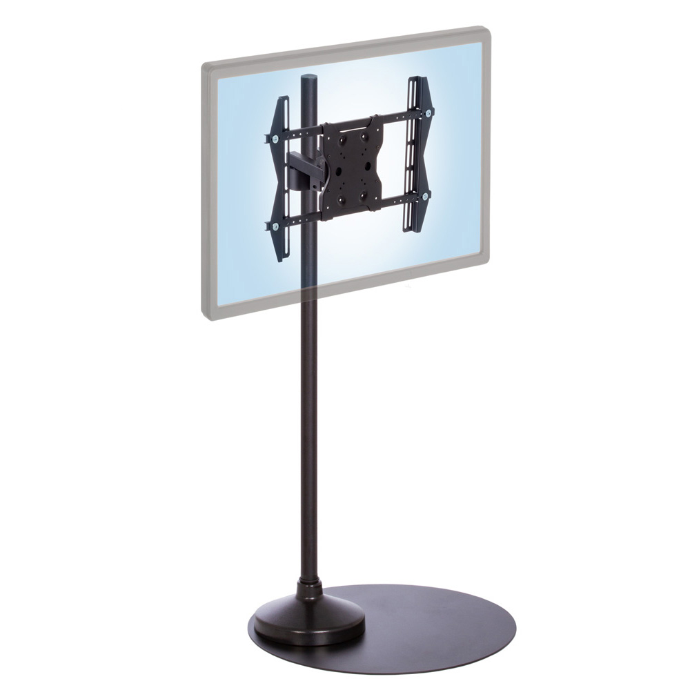 LOBBY-192 monitor pole stand with MSU4x6 VESA plate and SERIES-192 offset base