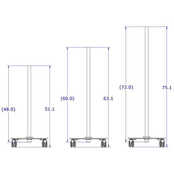 192CENTER pole floor stand specification drawings showing five available pole lengths