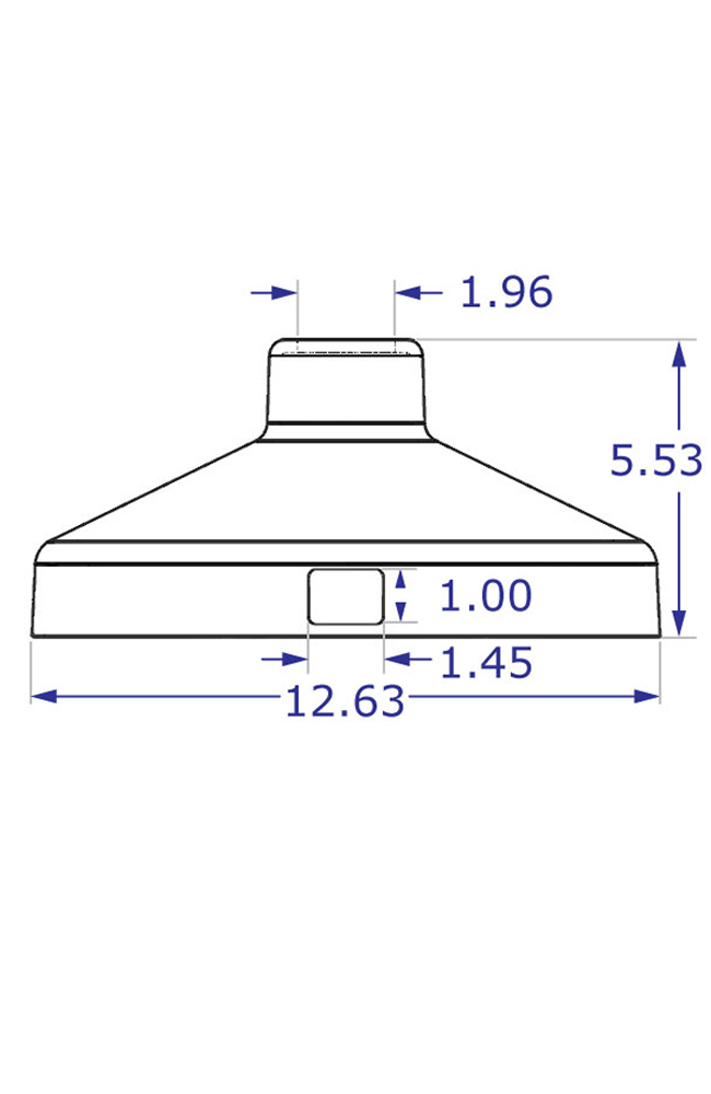 Side view line drawing of PM192 floor stand base cover showing all key measurements.