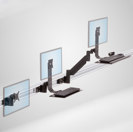 Roller Track reference showing three different mounting options from a front isometric view